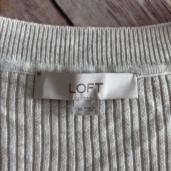 LOFT Ribbed Cream Scoop Neck Sweater with Cuffs - Picture 3 of 4